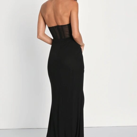 Lulus Never-ending Glamour Black Mesh Cross-front Halter Maxi Dress - Size M - Picture 3 of 5